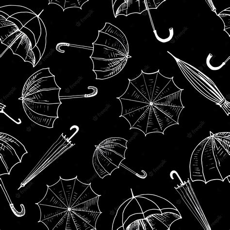 Premium Vector Umbrellas Seamless Sketch Pattern White Hand Drawn Umbrellas On Black