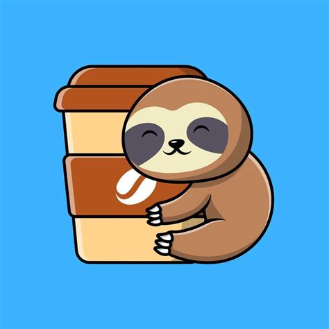 Cute Sloth With Coffee Cup Cartoon Vector Icons Illustration Flat