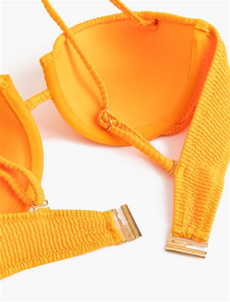 Turuncu Kadın Çıkarılabilir Askılı Dokulu Balenli Straplez Bikini Üst SAK MM Koton