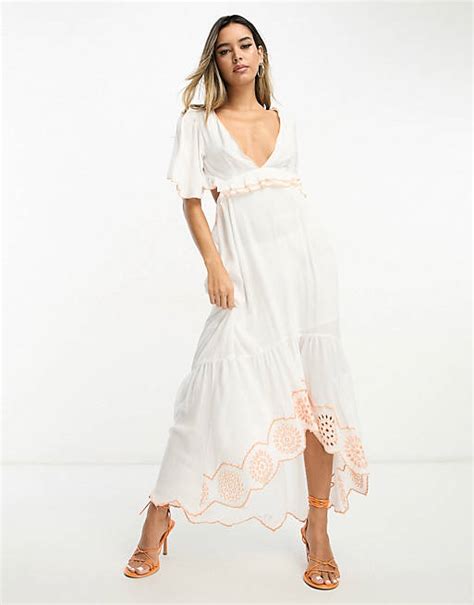 River Island Embroidered Cut Out Maxi Beach Dress In White Asos