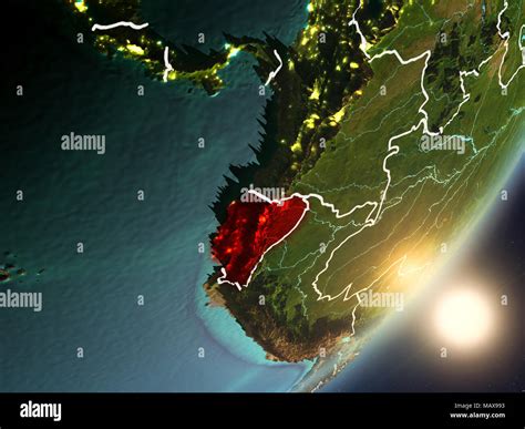 Ecuador From Space With Highly Detailed Surface Textures And Visible