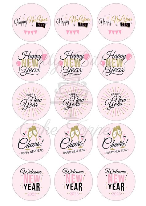 Happy New Year Edible Cupcake Cookie Toppers Itty Bitty Cake Toppers