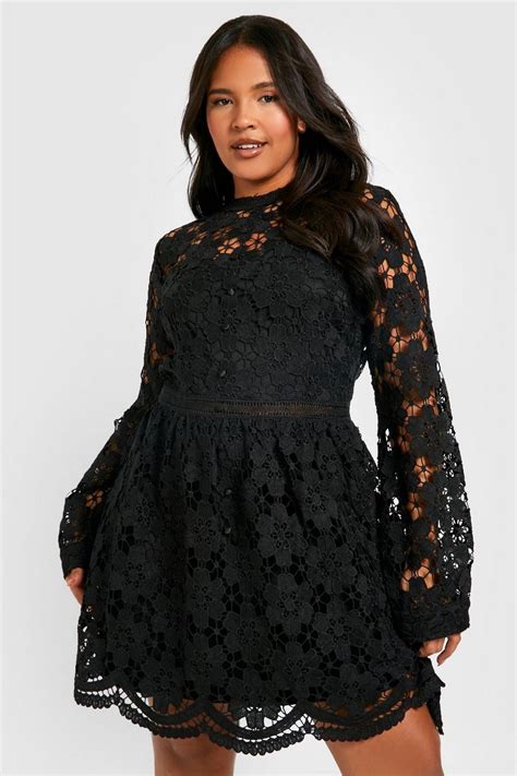 Plus Premium Guipure Lace Skater Dress Boohoo Uk