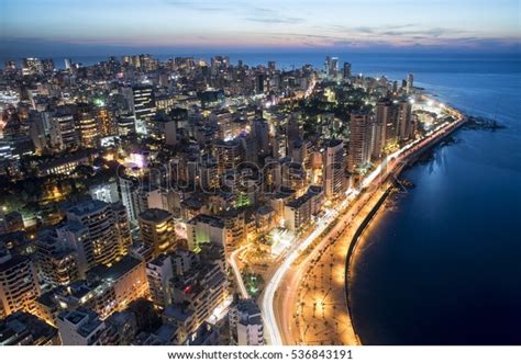 Aerial Night Shot Beirut Lebanon City Stock Photo (Edit Now) 536843191