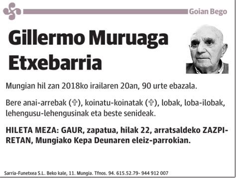 Gillermo Muruaga Etxebarria Esquela Necrológica El Correo