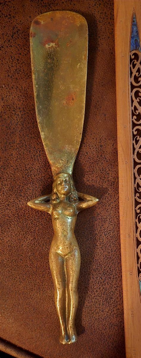 Brass Shoe Horn Nude Woman Vintage Gem