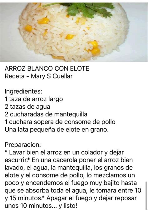 Arroz Blanco Con Elote Recetas De Comidas Faciles Recetas De Comida