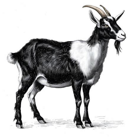 Goat Vintage Retro Print Black White Goat Sketch Ink Pencil Style