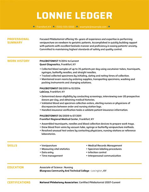 2022 Phlebotomist Resume Example + Guide | MyPerfectResume