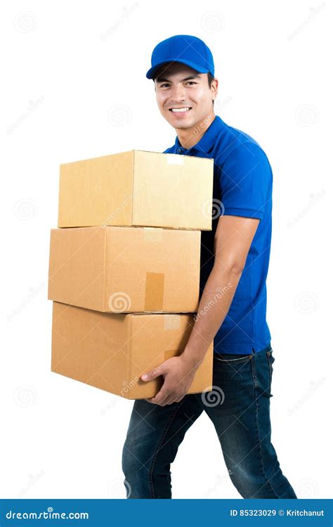 Smiling Delivery Man Holding Boxes Stock Image Image Of Handsome