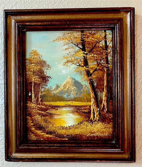 Vtg Rare Phillip Cantrell Oil On Canvas Mountain Landscape With Trees