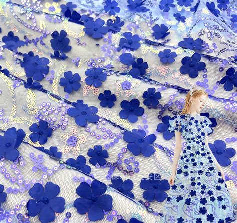 1 Yard 3d Laser Floral Mesh Lace Sequin Wedding Dress Fabric Shopee