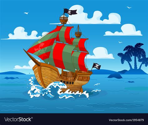 Pirate ship at sea Royalty Free Vector Image - VectorStock