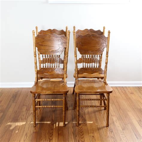 Vintage Oak Press Back Dining Chairs Oak Dining Room Chairs Oak