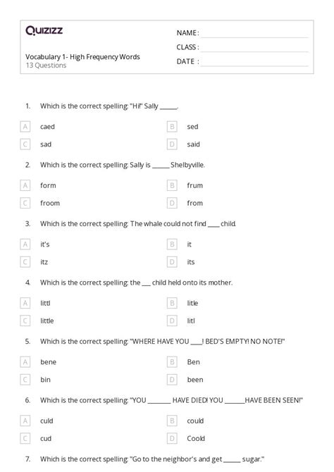 High Frequency Words Worksheets On Quizizz Free Printable