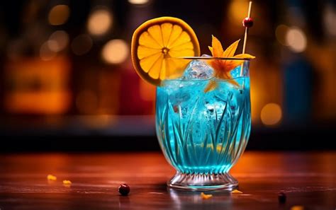 Premium Ai Image A Glass Of Blue Liquid With Orange Slices On The Top