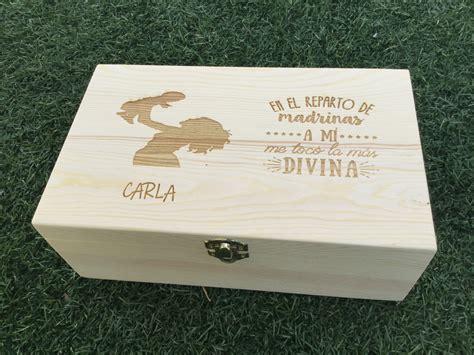 Caja De Madera Madrina Personalizada