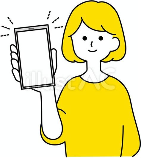 スマホ画面を見せる女性、落ち着いた雰囲気イラスト No 22472588／無料イラストなら「イラストac」