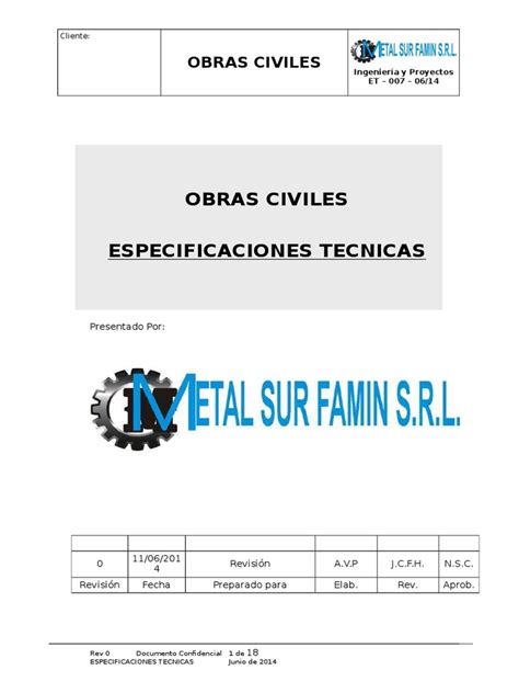 PDF PROCEDIMIENTO ESPECIFICACIONES TECNICAS OBRAS CIVILES DOKUMEN TIPS