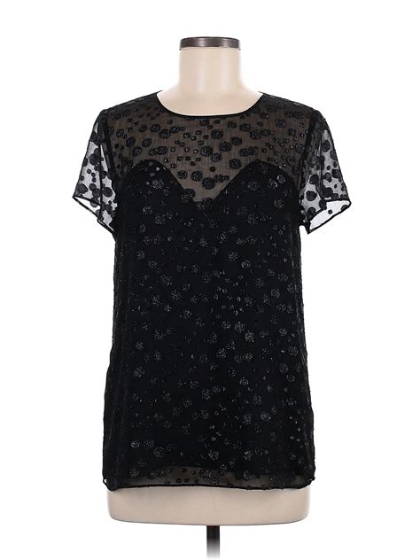 Cooper And Ella 100 Polyester Polka Dots Black Short Sleeve Blouse Size