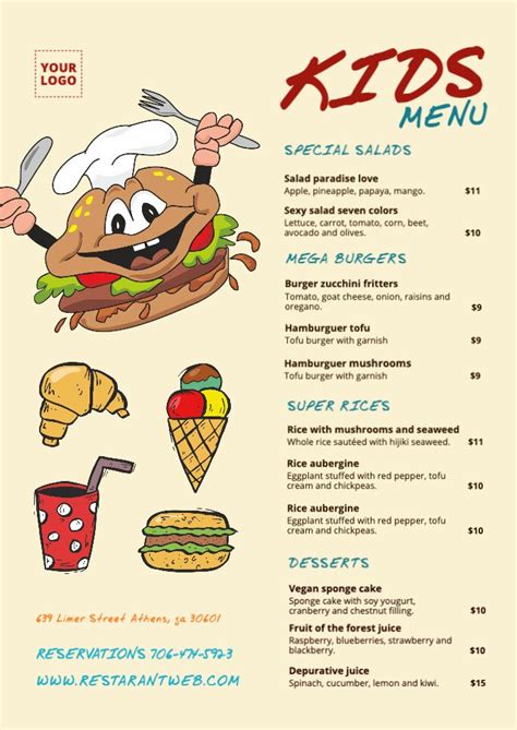 Kids Menu Templates For Cafes And Restaurants