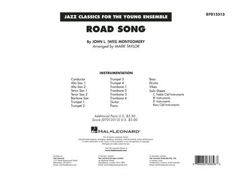 Road Song Arr Mark Taylor Conductor Score Full Score By Wes