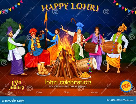 Happy Lohri Holiday Background for Punjabi Festival Stock Vector - Illustration of dhol, happy ...