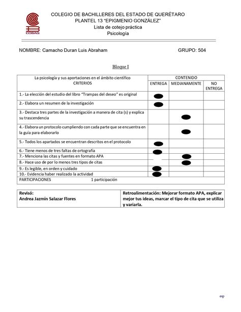 Pin By Luis Abraham Camacho Duran On Lista De Cotejo Practica Bloque