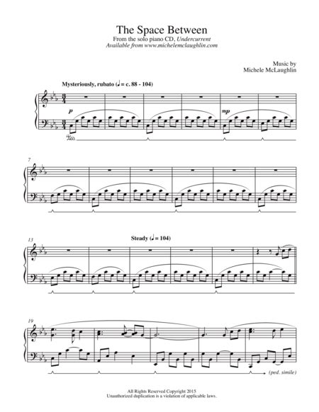 The Space Between Sheet Music Michele Mclaughlin Piano Solo