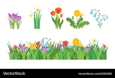 Cartoon garden flowers and element set Royalty Free Vector