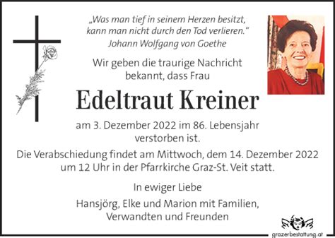 Traueranzeigen Von Edeltraut Kreiner Trauer Kleinezeitung At