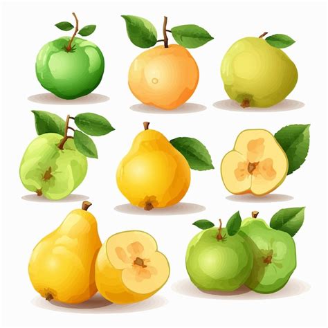 Premium Vector A Group Of Fruit With Green Leaves And The Word Pears