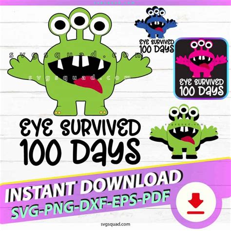 Eye Survived 100 Days Svg Png Cute Monster 100th Days Of School