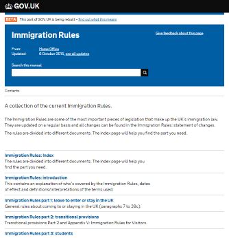 govuk publishes   immigration rules  html format electronic