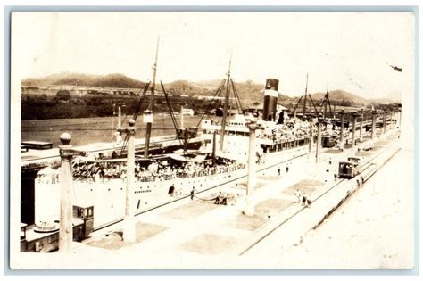 C1920s Uss Manchuria Panama Canal Us Navy Battleship View Rppc Photo Postcard Latin And South