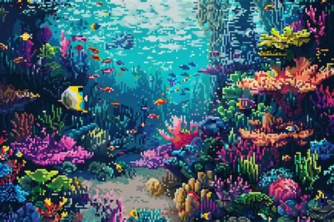 Pixel Art Underwater World Brimming With Life Premium Ai Generated Image