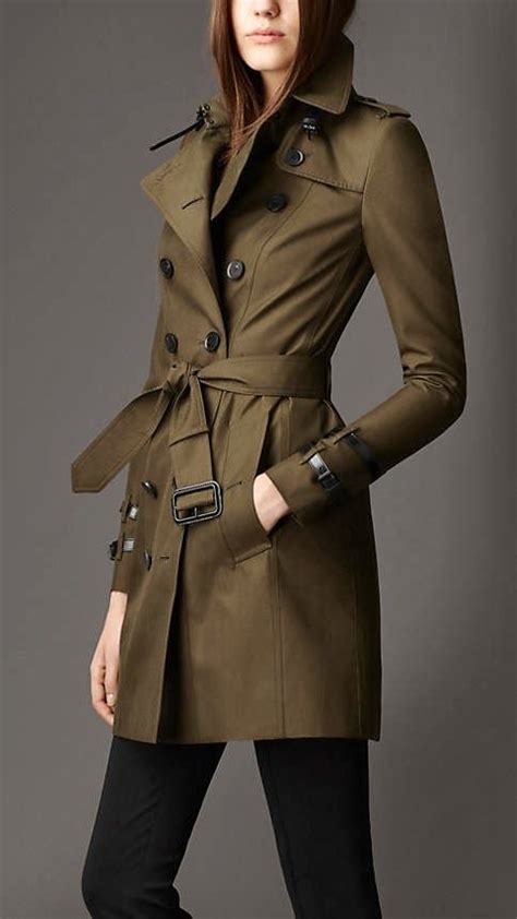 Mid Length Leather Detail Trench Coat Trench Coats Women Trench Coat Burberry Trench Coat