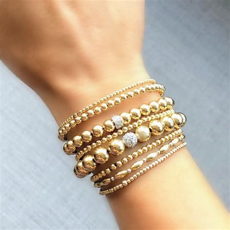 Gold Bead Bracelet 14k Gold Filled Beaded Bracelet Gold Bead Etsy