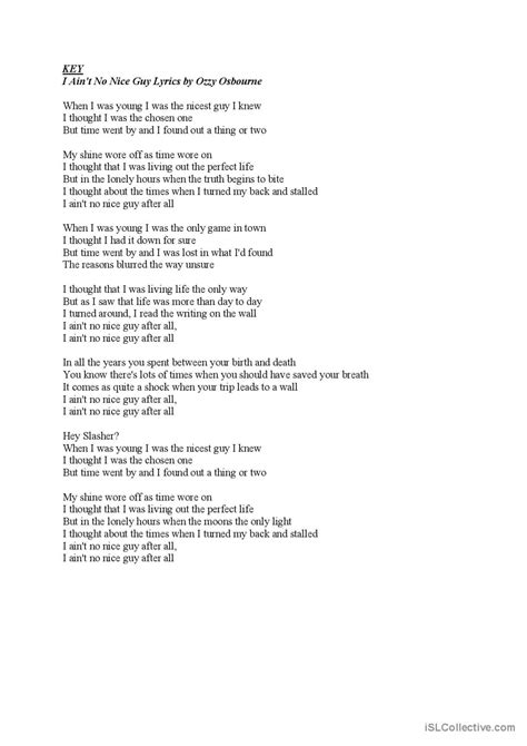 I Ain T No Nice Guy Lyrics By Ozzy O English Esl Worksheets Pdf Doc