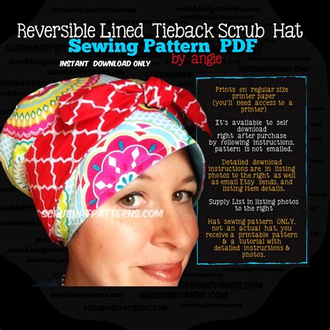 Scrub Hat Sewing Pattern Diy Reversible Lined Surgical Scrub Etsy