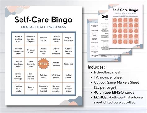 Self Care Bingo Game Activity Mental Health Wellness Team Etsy