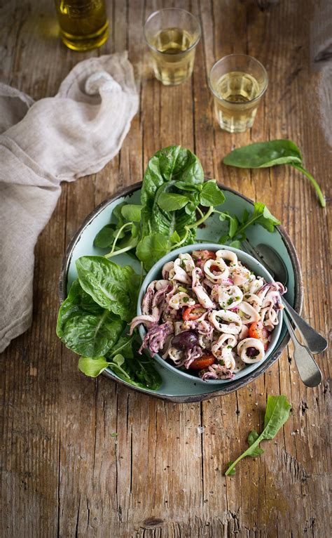 A Delicious Calamari Salad Recipe With Tomatoes Olives Lemon