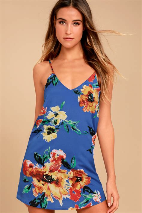 Cute Royal Blue Dress Floral Print Dress Shift Dress Lulus