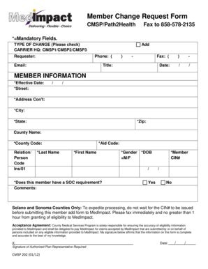 Fillable Online Cmspcounties Member Change Request Form County