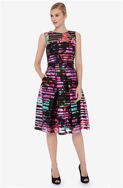 Tahari Floral Stripe Organza Fit And Flare Dress Nordstrom