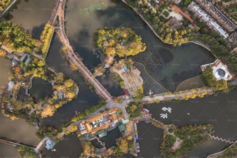 Aerial View Of Green Lake Park Kunming - Stock Photos | Motion Array