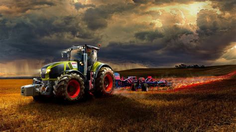 Tractor Trabajando En El Campo De Fuego Hd Fondos De Escritorio