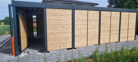 Design Carport für 2 Autos mit Geräteraum Doppelcarport Metall