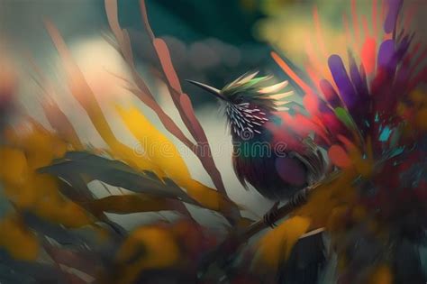 Colorful Bird in the Forest. Digital Painting. Illustration Stock ...