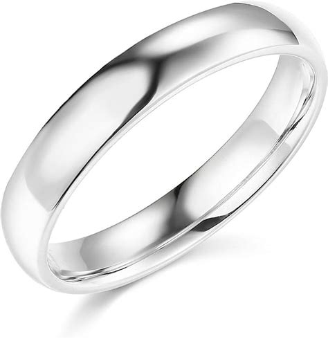 925 Sterling Silver Rhodium Plated 4mm COMFORT FIT Plain Wedding Band